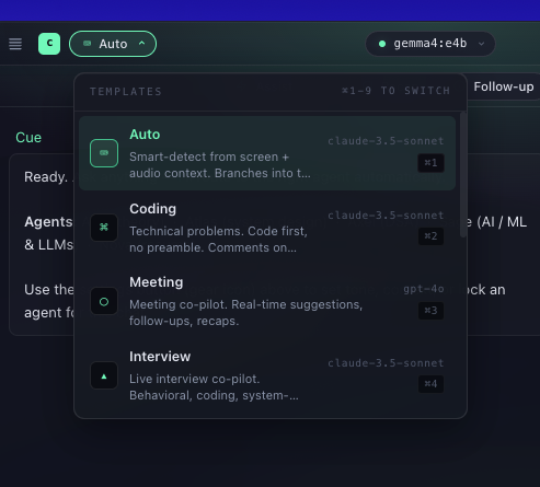 Template picker with 10 agents